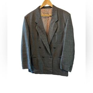 MENS VINTAGE Wool Blend Grey Double Breasted Blazer Jacket Coat 44